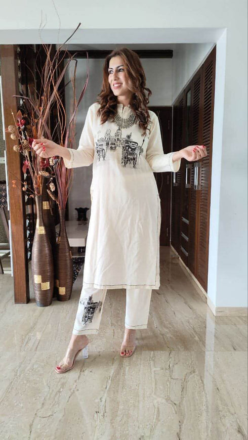 Handpainted Off White Coord Set